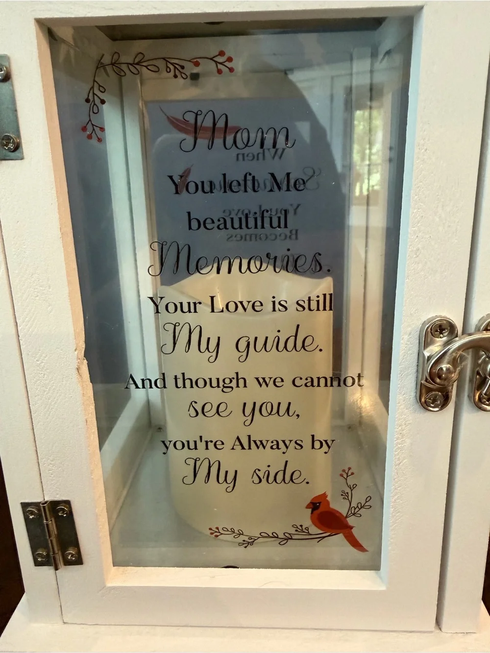 White and Copper Decorative Memorial “Mom” Lantern - Home Accents Cardinal